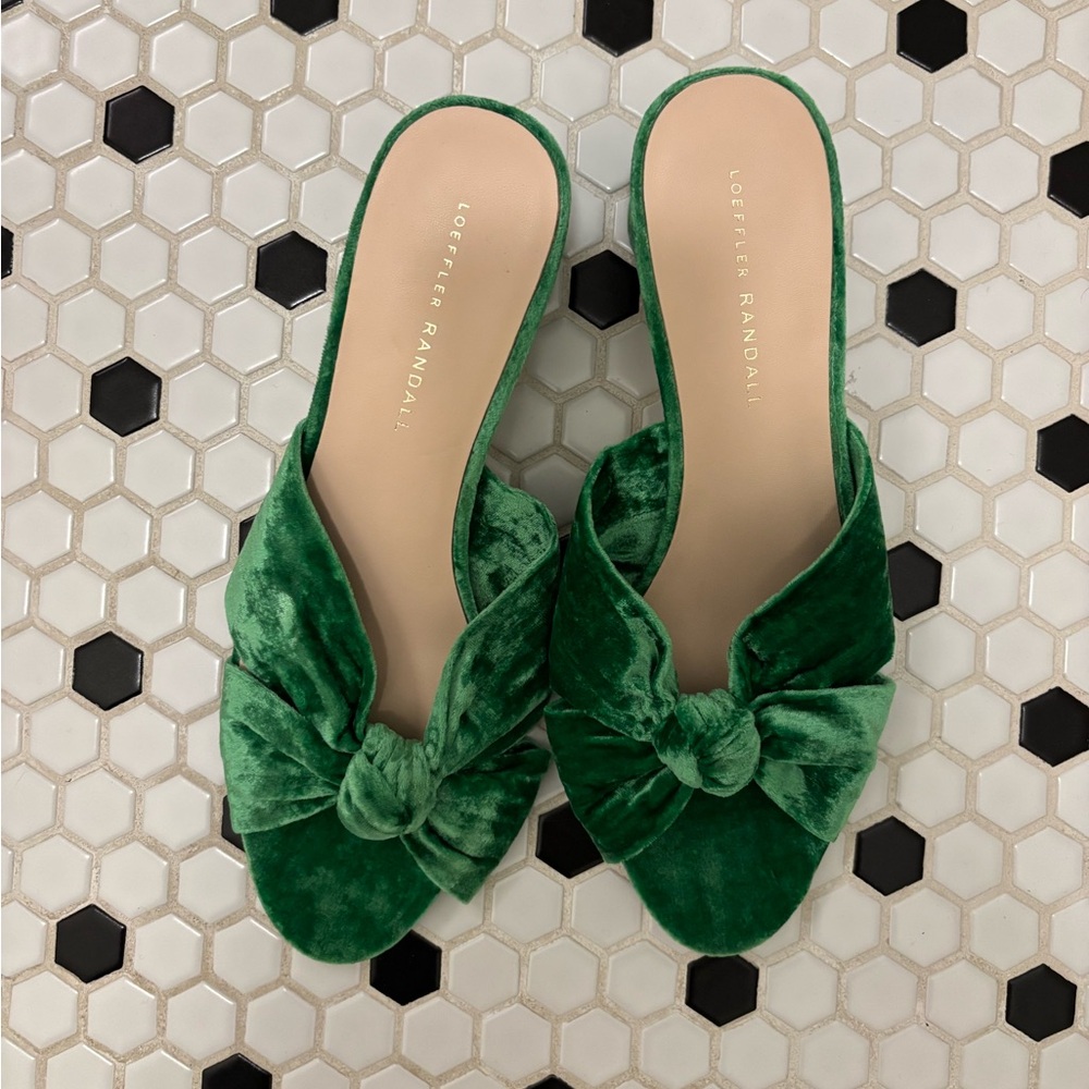 Loeffler Randall Green Velvet Knot Mules